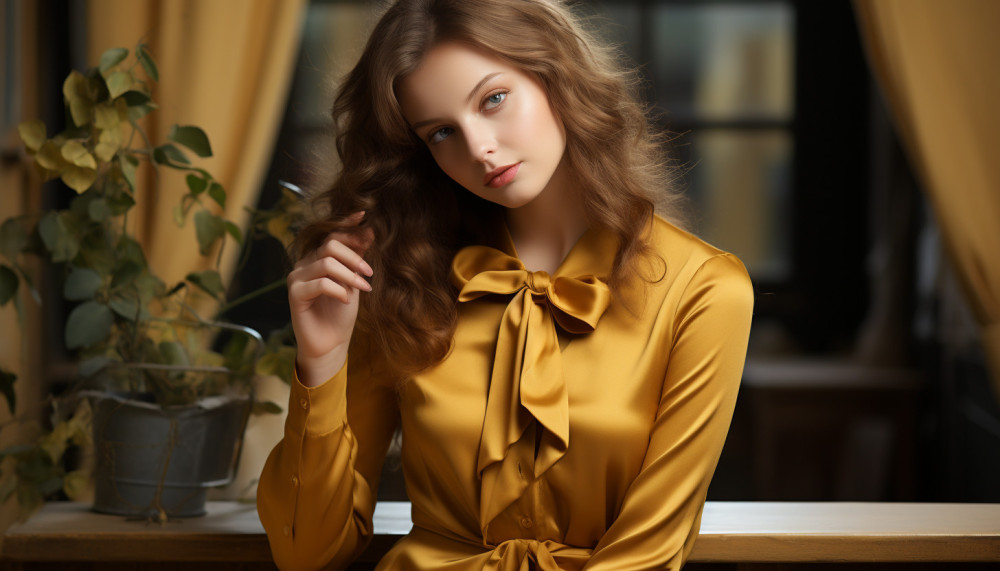 Comment choisir sa blouse moutarde satinée croisée avec nœud ?